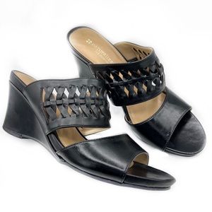 Naturalizer Nakita Faux Leather Black Open Toe Wedge Sandal Slide Size 9.5M